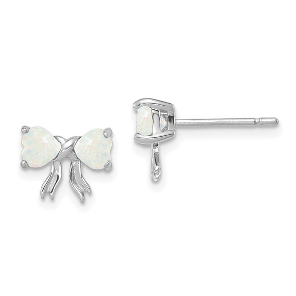 14k White Gold Polished Created Opal Bow Post Earrings,All Products : American Fashion Style Bags On Sale